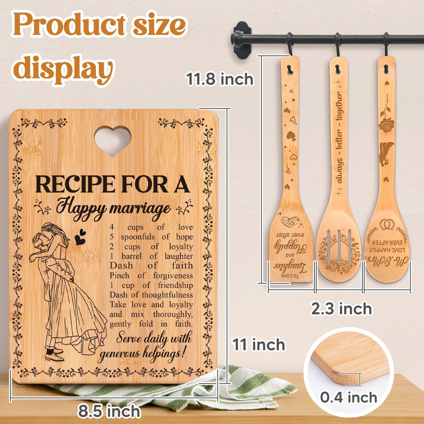 Bridal Shower Bachelorette Gifts for Bride Groom, Wedding Gifts for Couples 2025 - Happy Marriage Cutting Board Set for Newlyeds Newly Engaged Couples Bride to Be Wedding Shower