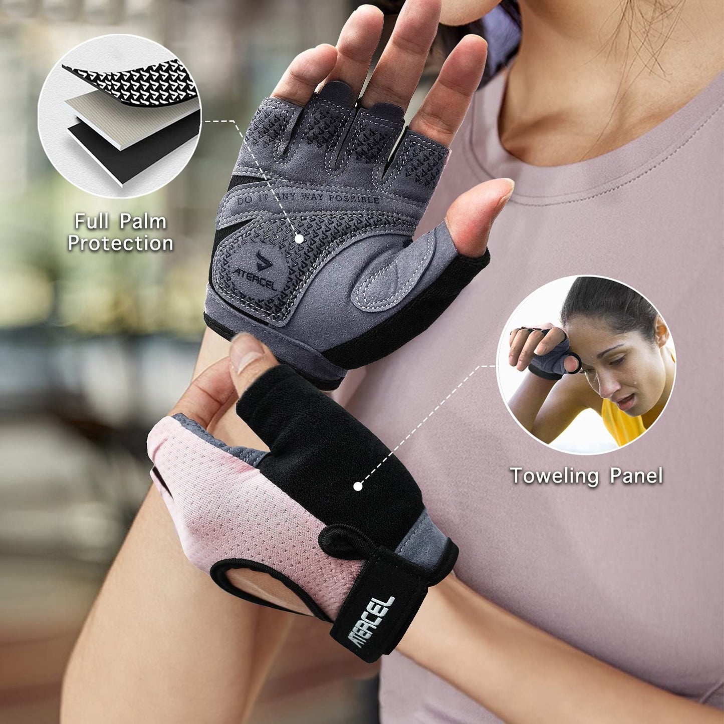 ATERCEL Weight Lifting Gloves Full Palm Protection, Workout Gloves for Gym, Cycling, Exercise, Breathable, Super Lightweight for Men and Women(Pink, M)