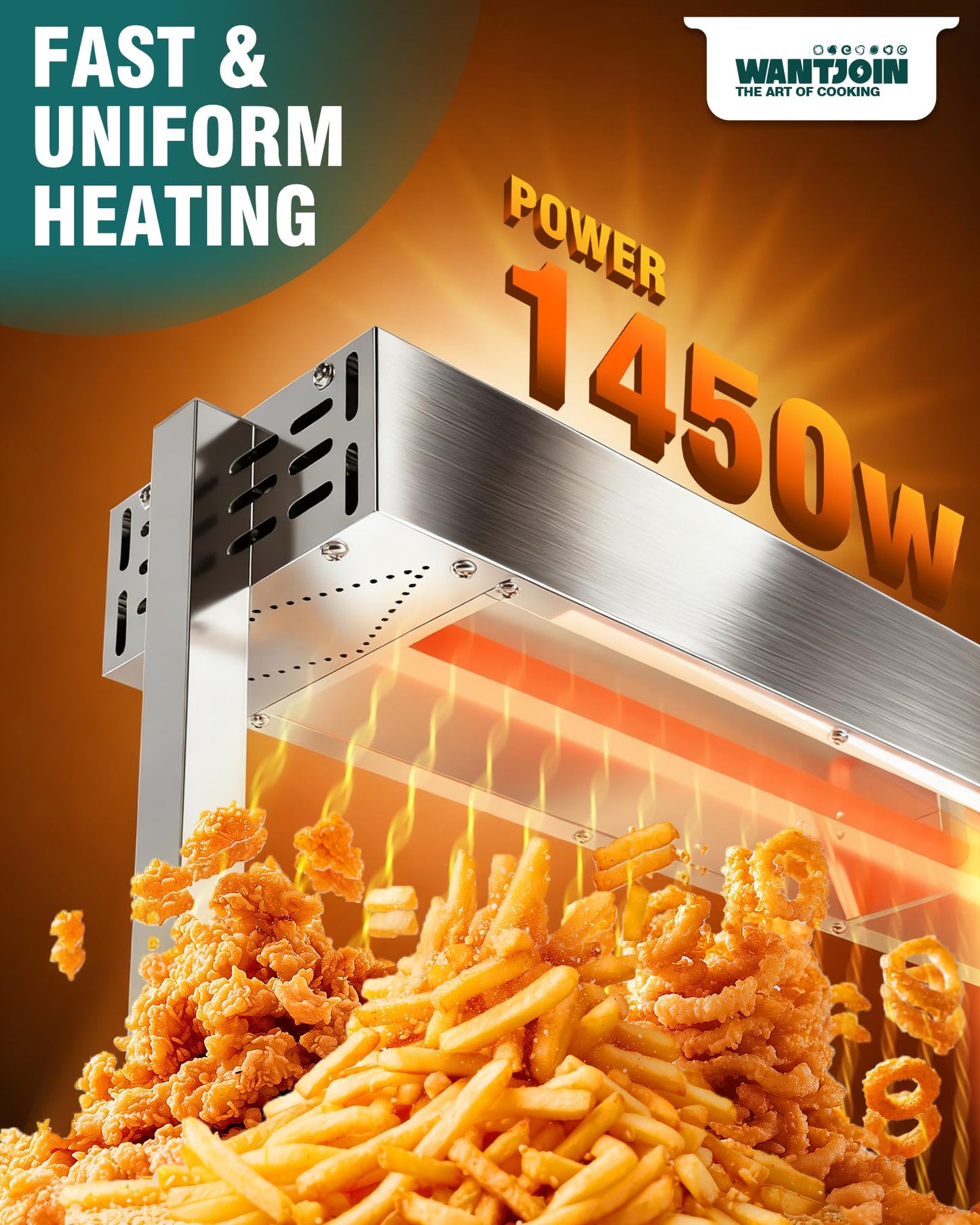 WantJoin Food Heat Lamp 48'' - 1450W Commercial Food Warmer Lamp Overhead Hanging & Standing Electric Strip Heating Lamps for Buffet Catering Restaurant Parties, Silver