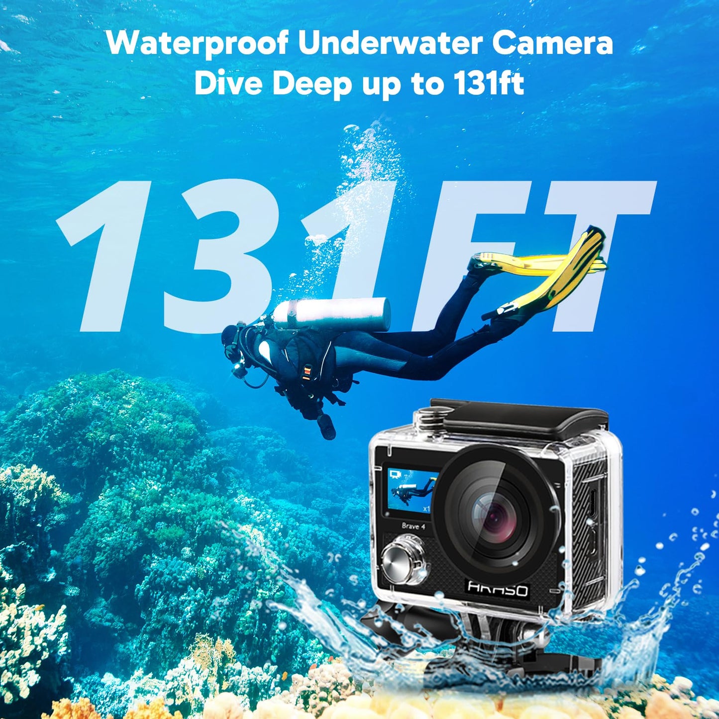 Akaso Brave 4 Action Camera 4K 30Fps With 128Gb Microsdxc Card 20Mp Ultra Hd 131Ft Waterproof Underwater Camera Eis Wifi Remote