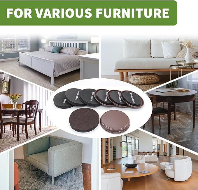 COVERCORNER Furniture Sliders for Hardwood Floors, Furniture Sliders for Carpeted Floors, 8 PCS 4 3/4 inch Combo Pack, Sliders for Moving Furniture, Furniture Movers Sliders-Brown