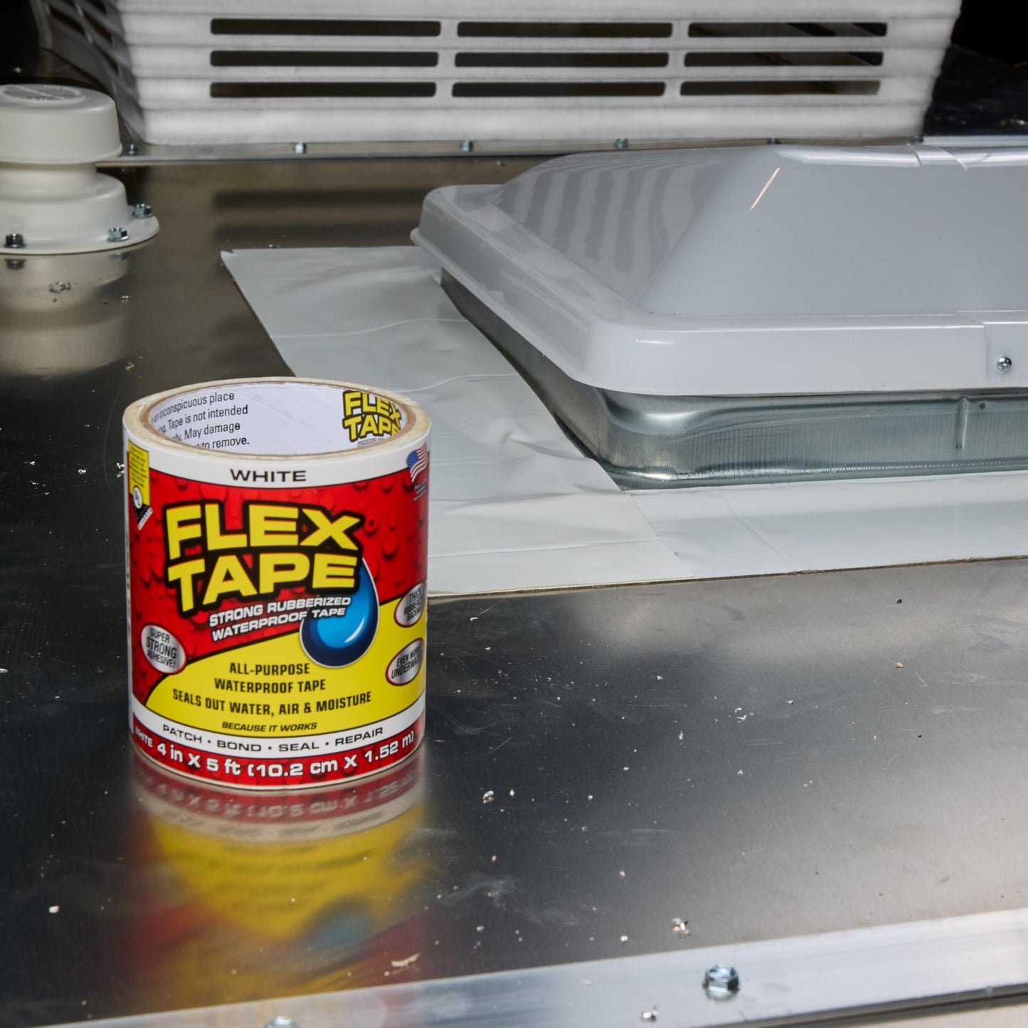 Flex Tape, Original Thick Flexible Rubberized Waterproof Tape - Seal and Patch Leaks, Works Underwater, Indoor Outdoor - Home RV Roof Plumbing and Pool Repairs, White, 4 in x 5 ft, Pack of 1