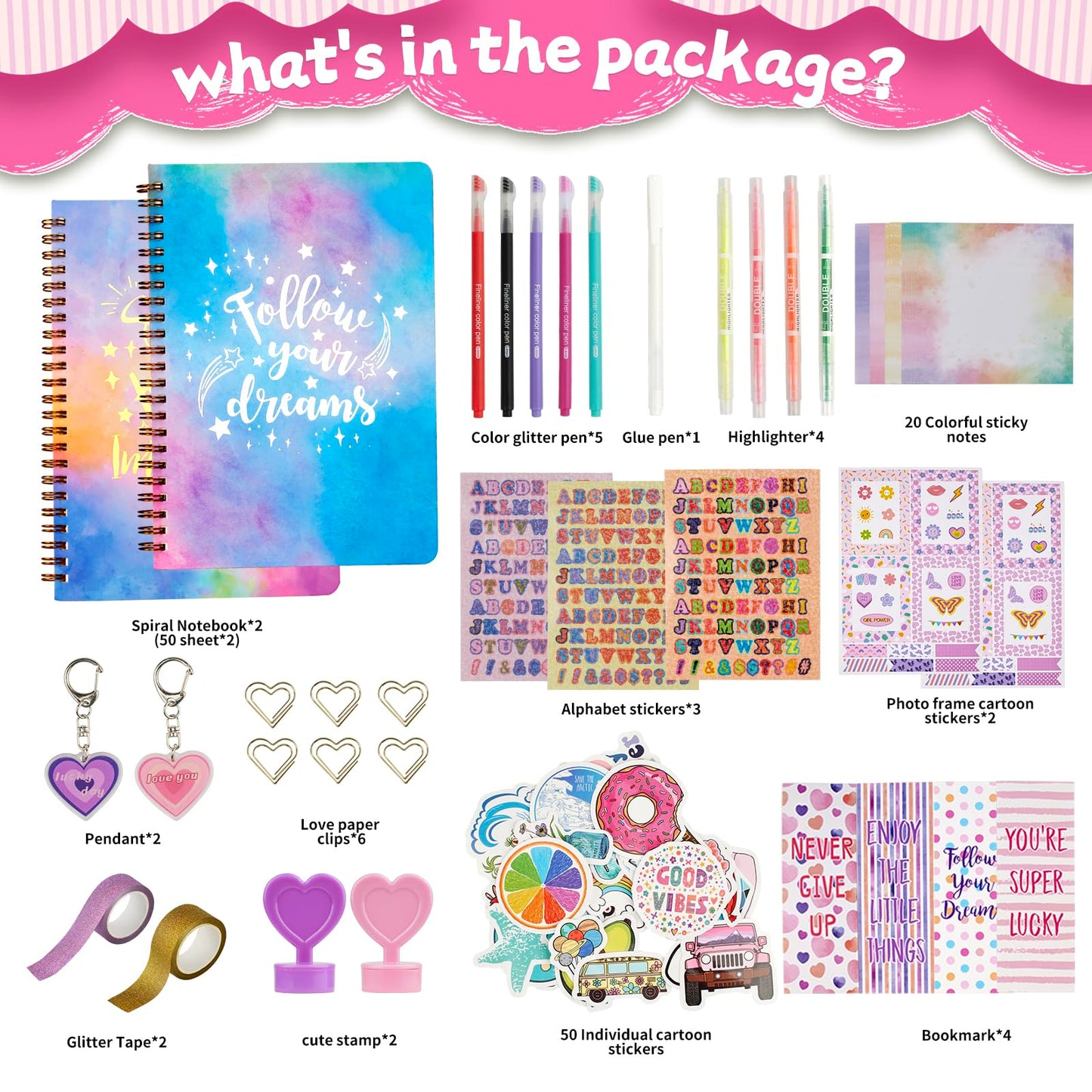 OIHEW 2-PC DIY Journal Kit for Girls Age 8-14, DIY Journal Set for Teen Girl,Christmas|Birthday Gift for 8 9 10 11 12 13 14 Year Old Girl Ideas, Stationery|Scrapbook|Diary Art Crafts Supplies Toy Set