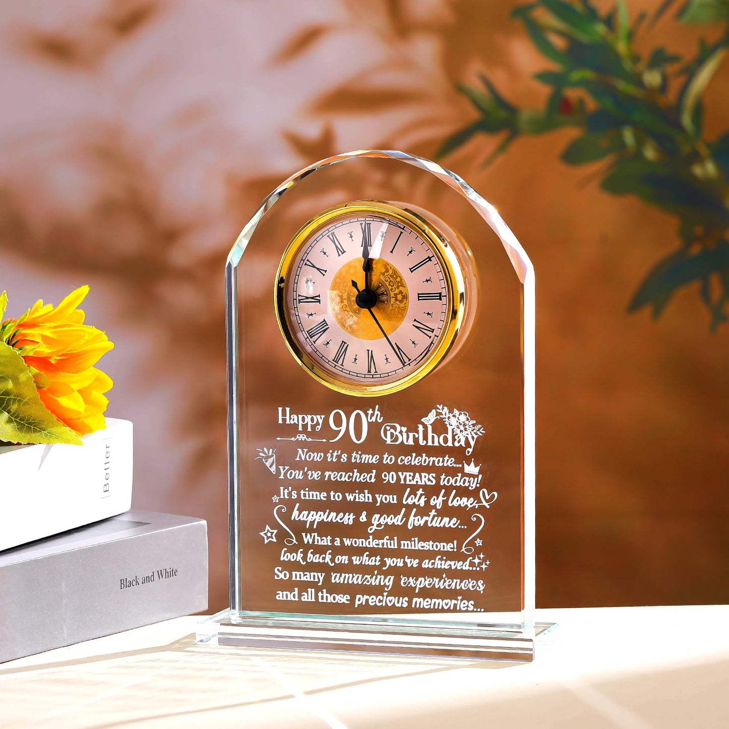 Happy 90th Birthday Quartz Clock Gifts for Parents, Grandpa, Gifts for Couple Women Men, 90th Birthday Presents for Grandma, 90 Year Old Birthday Keepsake Home Decor