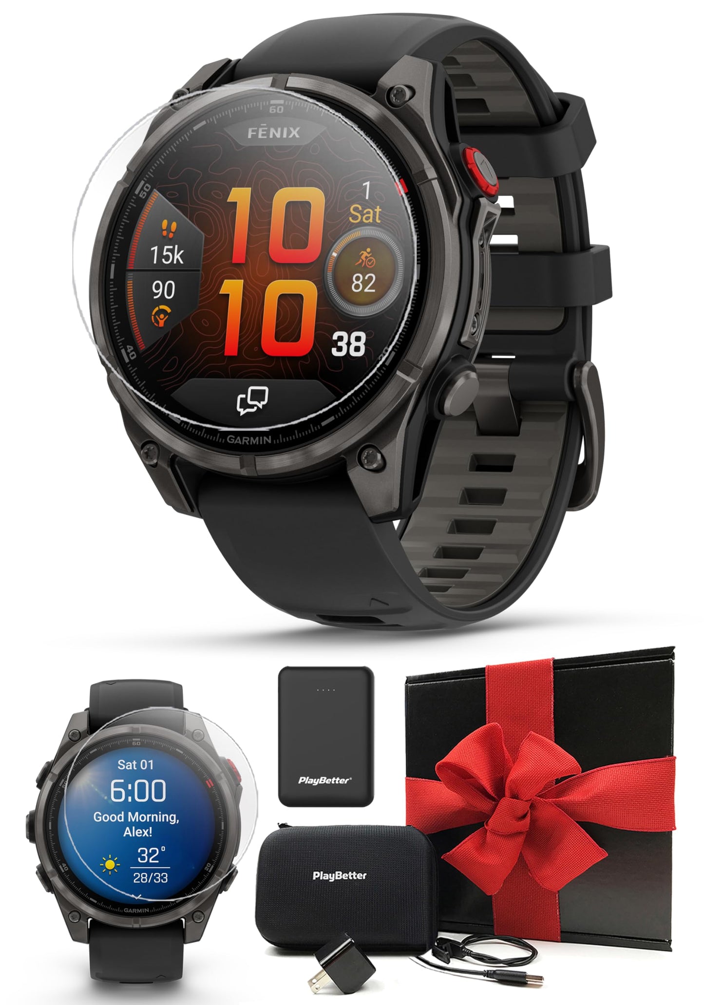 Garmin Fenix 8 AMOLED (47mm, Slate Gray/Black) Multisport GPS Smartwatch Gift Box Bundle - 1.4 Touchscreen, Built-in LED Flashli