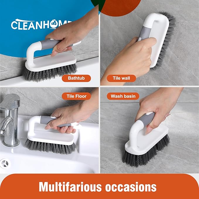 3 Pcs Scrub Brush,Multifunctional Cleaning Brush Set with Non-Slip Handle and Sturdy Bristles,Scrub Brushes for Cleaning Bathroom,Kitchen,Grout,Tile,Grey