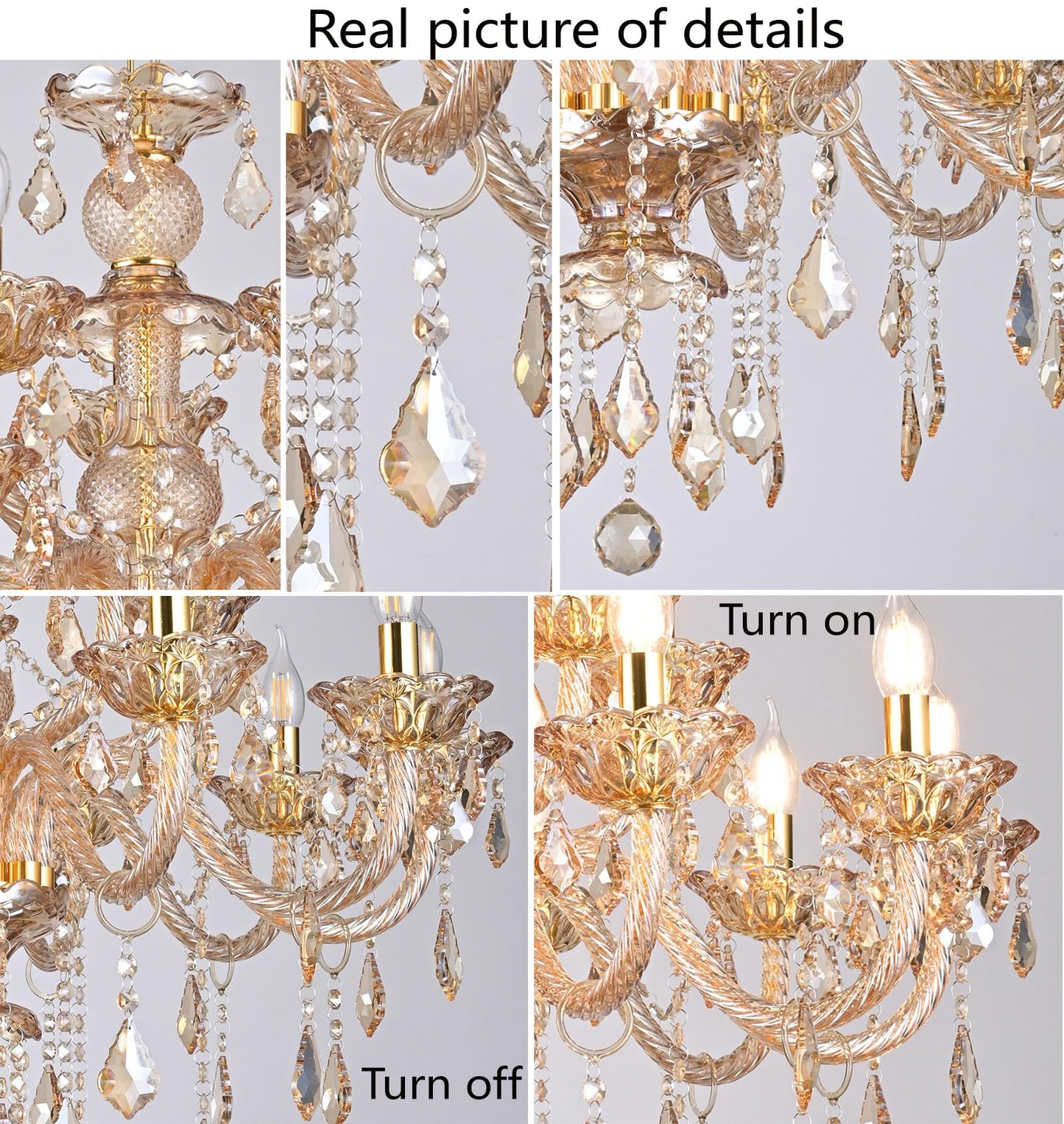 Vimatto 8-Light Amber Crystal Chandelier, K9 Crystal Modern Luxurious Crystal Candle Pendant Light, Luxury Crystal Ceiling Light Fixtures for Living Room, Kitchen, Dining Room (8 Lights)