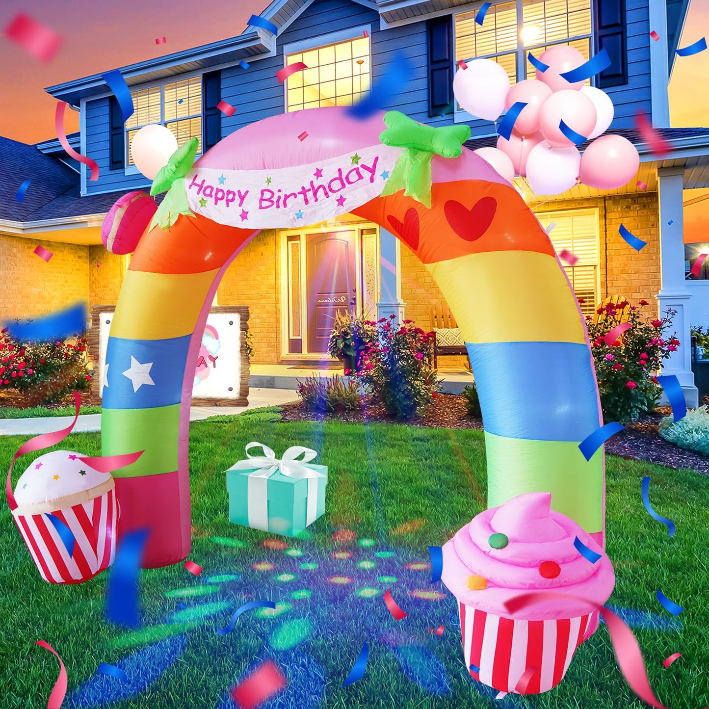 HZGDEJTG 11FT Birthday Arch Birthday Party Outdoor Inflatable Decoration, Outdoor Inflatable Decoration with LED Lights, Birthday Inflatable Decoration for Garden, Patio, Lawn