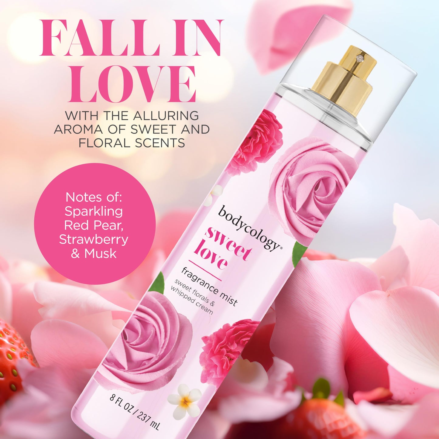 Bodycology Long-Lasting Fragrance Body Mist, Sweet Love, 8 fl oz (Pack of 2)