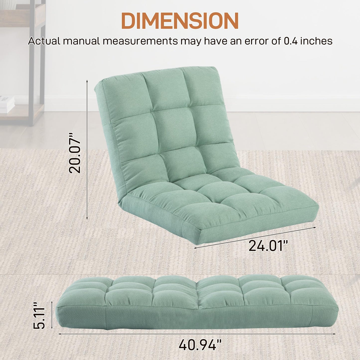YI DANICA Floor Chair with Back Support Folding Chair with 6 Adjustable Position, Padded Sleeper Bed, Floor Gaming Chair, Meditation Chair for Adults