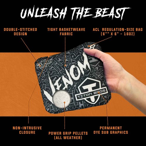 Titan Bags Venom 6" x 6" ACL PRO Approved Cornhole Bags - 4 Pack Blackout