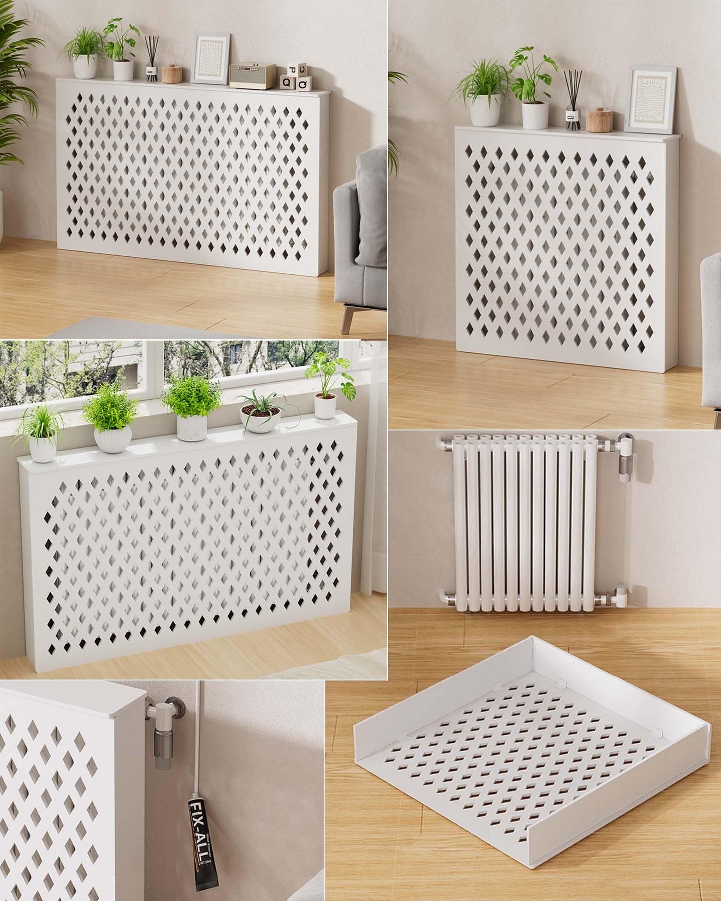 PSYBRYTHIA White Radiator Covers for Home, Lozenge Grill Shelf Cabinet Household Radiator Decoration Heating Pipe Valve Privacy Barrier for Living Room, Hallway, Office(19.7" Lx27.6 Hx7.9 W)