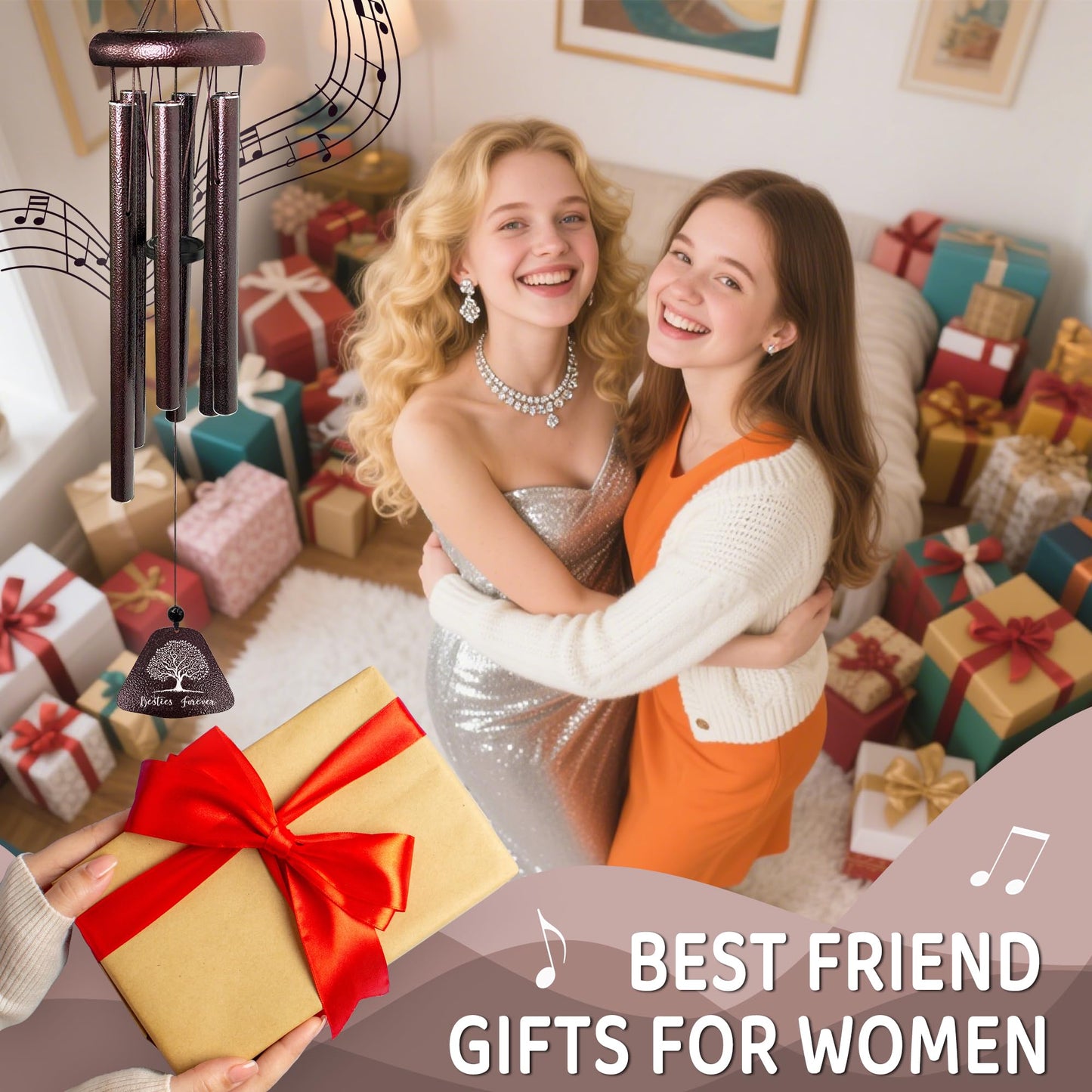 Fusui Best Friend Birthday Gifts for Women Wind Chimes 32", Friendship/Bestie Gifts for Women, Christmas/Mothers/Valentines Day/Graduation Birthday Gift for Best Friend Woman/BFF/Soul Sister/Bestie