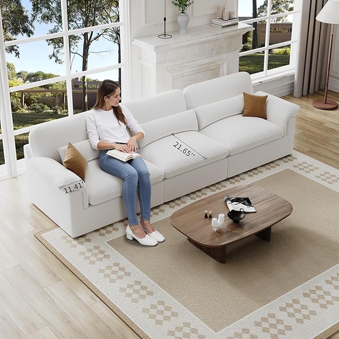 Cloud Sectional Couch, Down Filled Couch, Modular Couches Sofa for Living Room, Minimalist Deep Seat Modern Couches,Sofa Cover Removable,Chenille Fabric (115" 3 Seat)