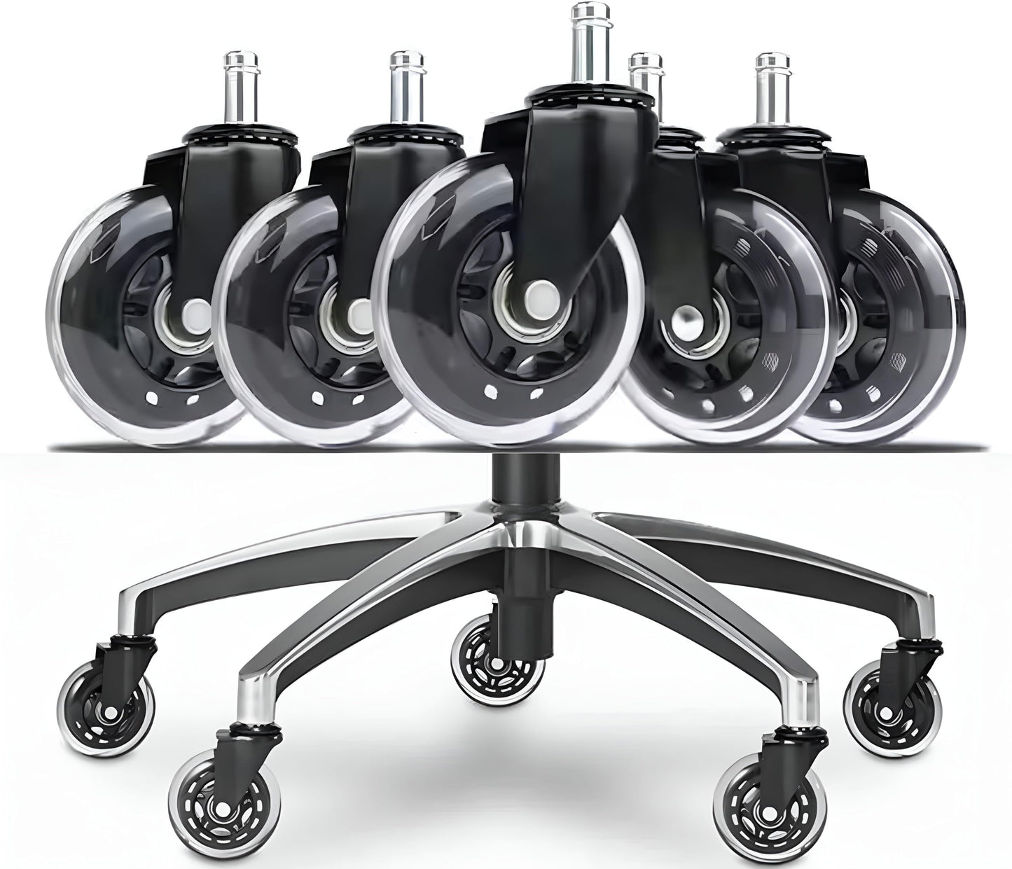 Haze Office Chair Wheels (As Seen On Fox) Replacement Desk Chair Wheels Durable Rubber - Heavy Duty Casters - Smooth & Safe Movement- Set of 5 with Universal Fit – 3-inch