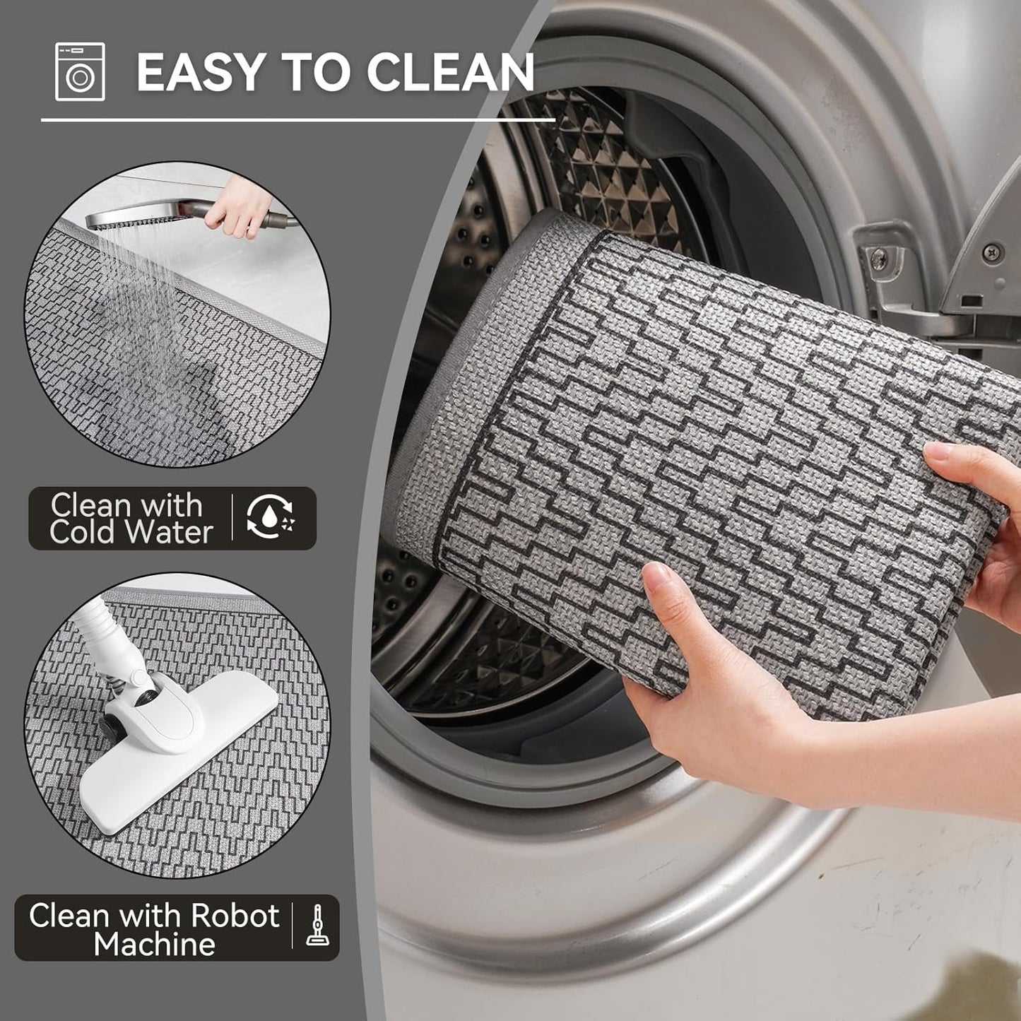 Ultra Thin Bathroom Rugs Mat Quick Dry Absorbent Non Slip Bath Mat Bath Mats for Bathtub Mat Bathroom Carpet Fit Under Door Woven Washable Floor Rubber Half Round Bath Rugs Grey 16x24