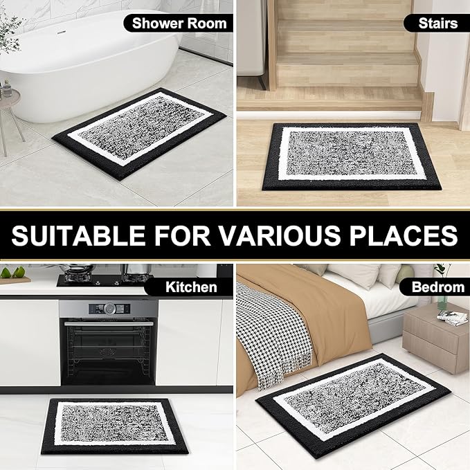 OLANLY Bathroom Rugs 30x20, Extra Soft and Absorbent Microfiber Bath Mat, Non-Slip, Machine Washable, Quick Dry Shaggy Bath Carpet, Suitable for Bathroom Floor, Tub, Shower (Medium, Black)