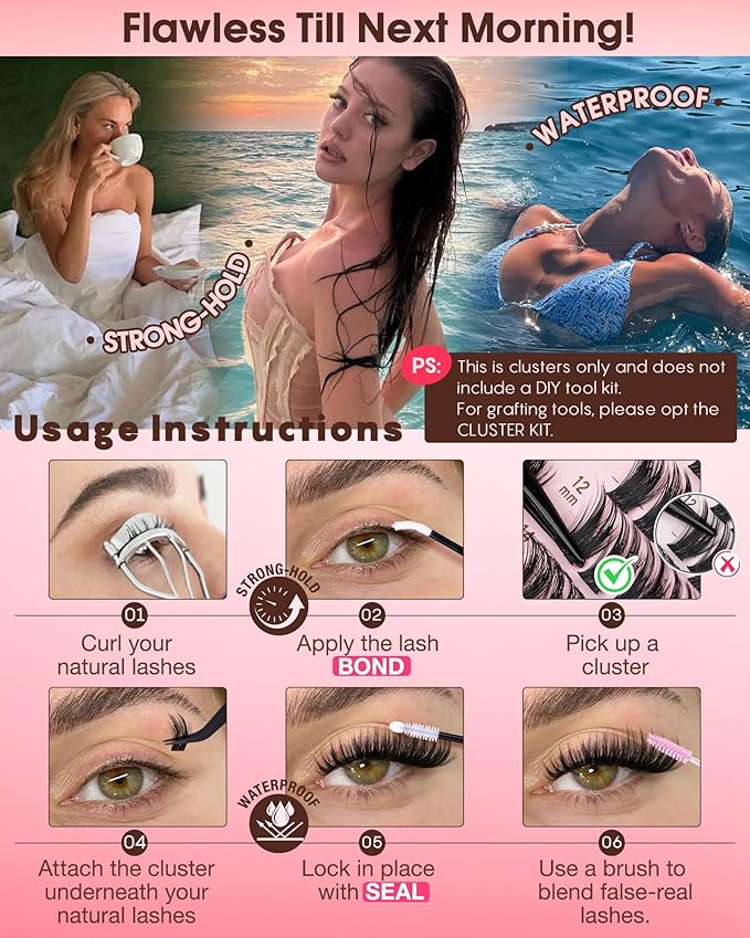 Wispy Manga Lash Clusters Natural Eyelash Clusters Fairy Cluster Eyelash Extensions Anime Individual Lashes C Curl Lash Extension Waterproof DIY Eye Lashes Cluster