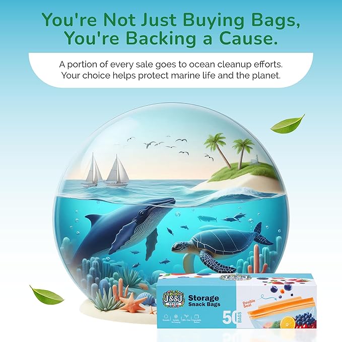 J&&J Fresh Storage Snack Bags, 50 Pack β Reusable Snack Bags, BPA-Free, Leakproof β Expandable Bottom, Microwave-Safe, Strong Zipper Lock Seal β Snack Bag for Freezer & Fridge β Durable & Washable