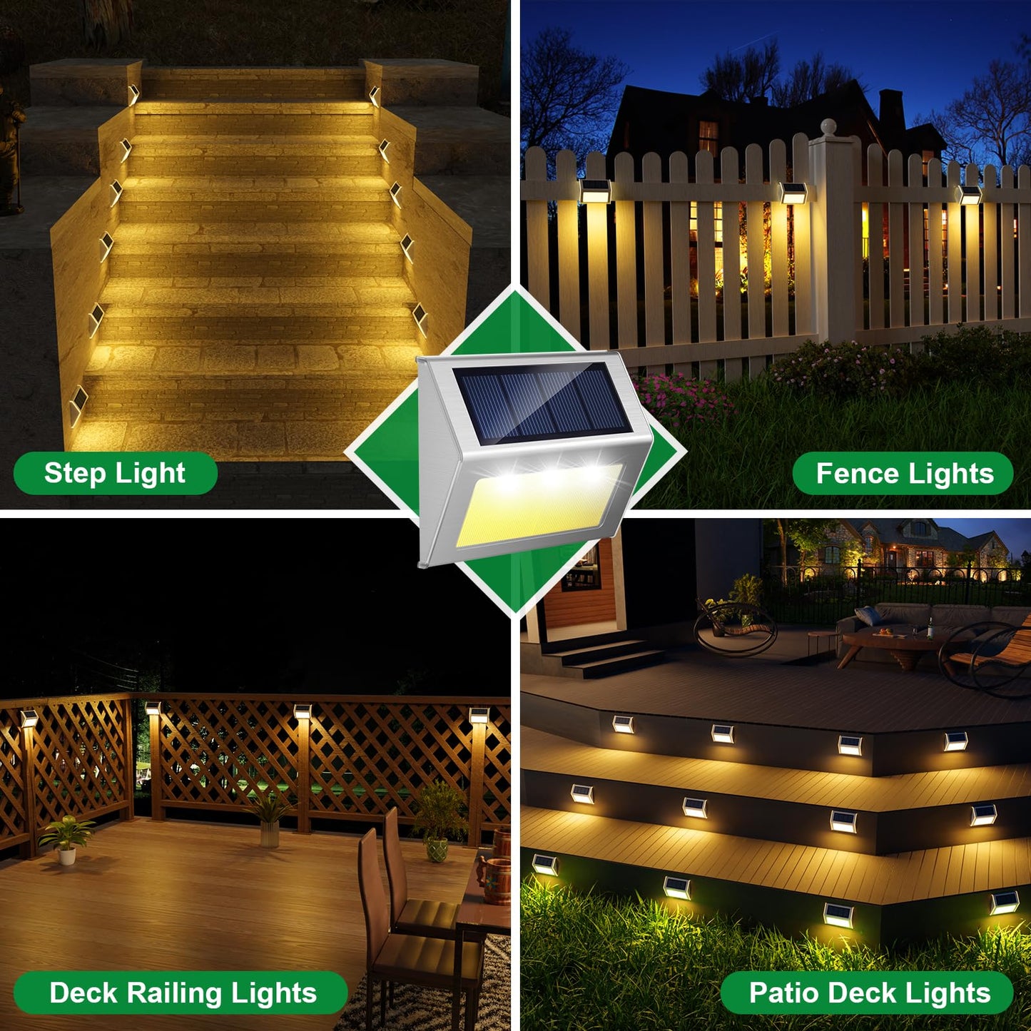 JSOT 12 Pack Solar Lights Outdoor Waterproof for Stairs - Solar Deck Lights Stainless Steel Step Fence Patio Post Wall Lamp for Garden Pathway Walkway LED Decor Light(Warm Light)