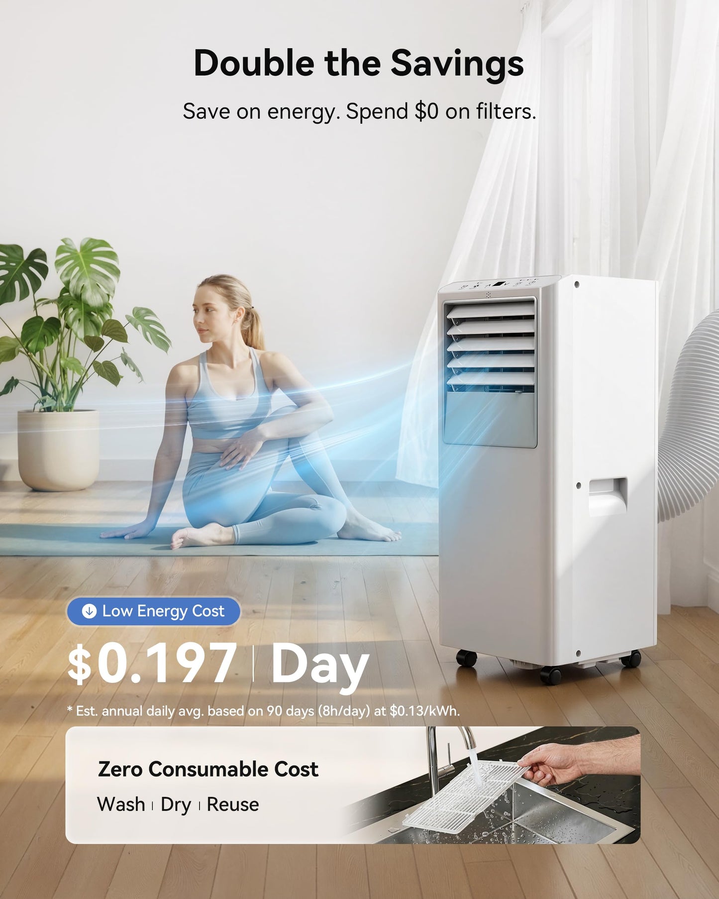 Feelfunn 8,000 BTU Portable Air Conditioner - Cools Up to 350 Sq. Ft., 5-in-1 Portable AC Unit for Rooms with Remote Control, Sleep Mode, 24H Timer, Air Conditioner for Bedroom, Dorm, Apartment