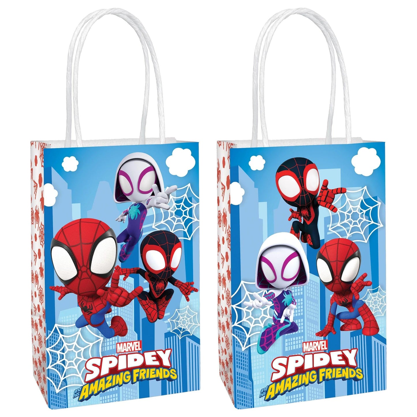 Printed Paper Kraft Bags - 8.25" x 5.25" x 3", 8 Pieces - Perfect for Parties, Gifts & Goodies, Spidey & His Amazing Friends