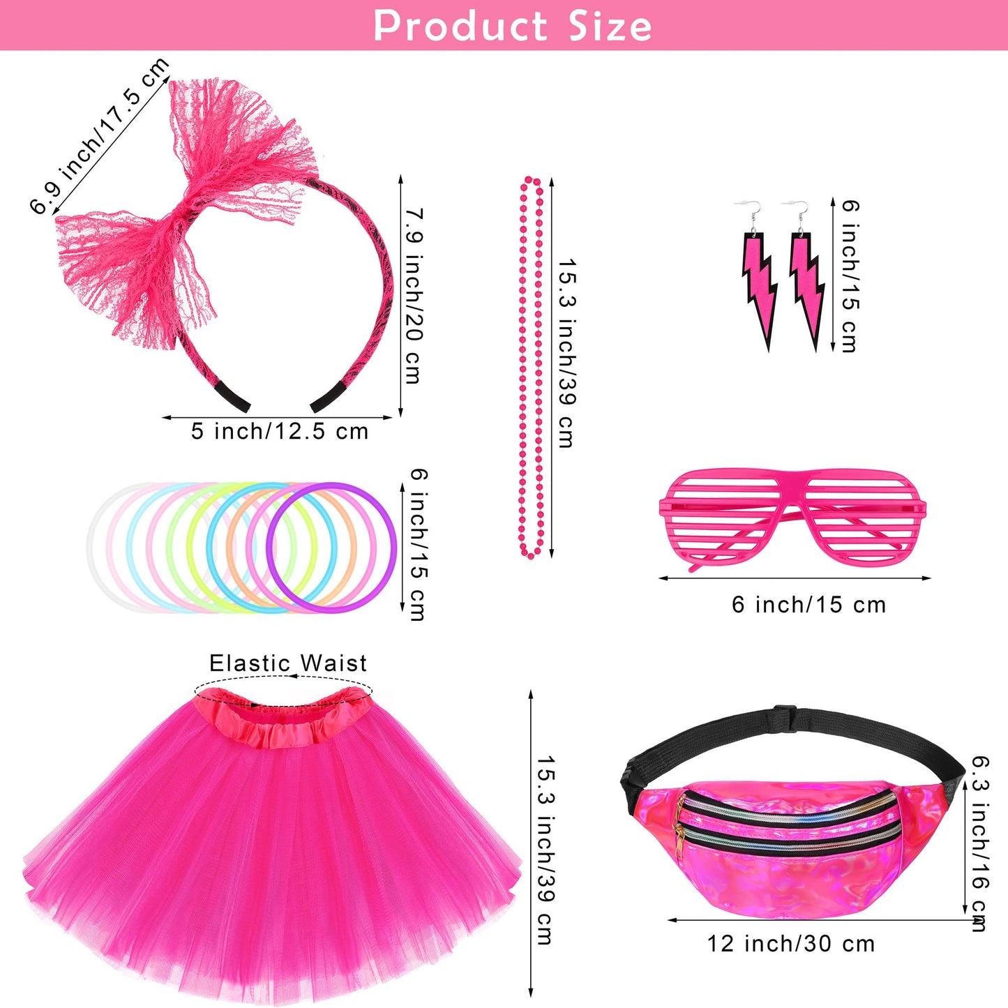 SOMSOC 80s Outfit Costume Accessories for Women, Neon Tutu Headband Necklace Gloves Eyeglasses Leg Warmer for 80s Theme Party