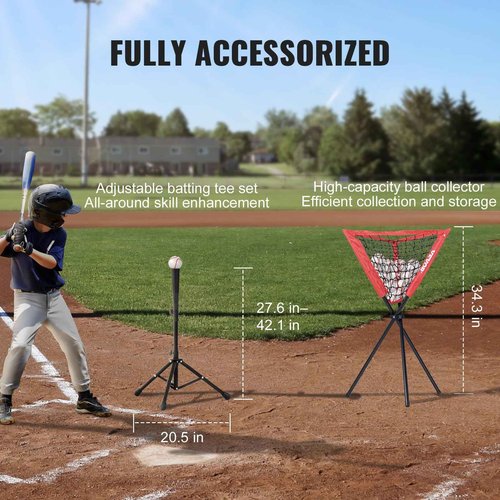 VEVOR 7x7 ft Baseball Softball Practice Net, Portable Baseball Training Net for Hitting Catching Pitching, Backstop Equipment with Bow Frame, Carry Bag, Strike Zone, 12 Balls, Tee, and Ball Caddy
