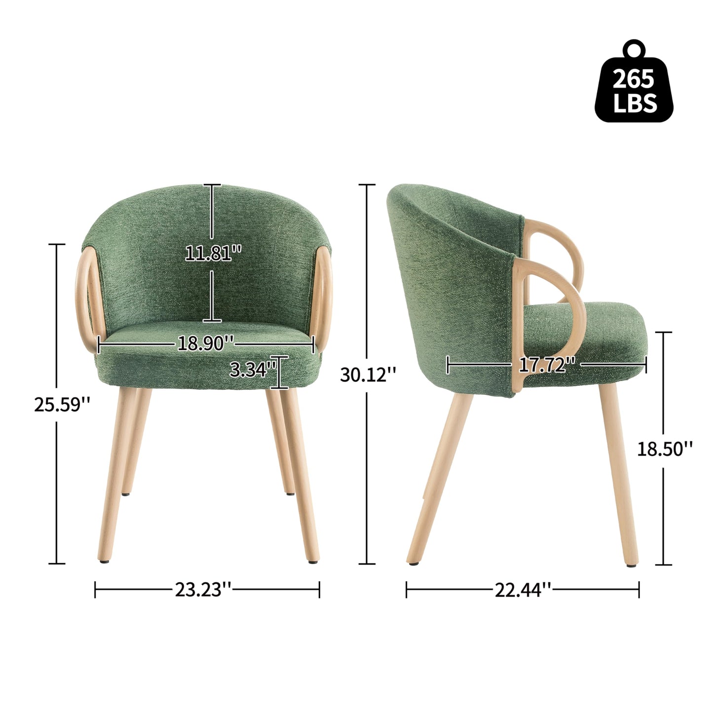 Art Leon Kitchen Chairs - Modern Fabric Dining Chairs, Upholstered Vanity Chairs Arm Chairs with Wood Legs for Living Room Bedroom, Set of 4, Green
