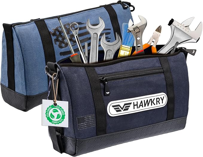 HAWKRY Heavy Duty Canvas Tool Bag Set of 2 โ Waterproof Canvas Zipper Pouch, Garden Tool Bag, Construction Bags Heavy Duty, Small Zipper Pouch, Motorcycle Tool, Multipurpose Fishing Bag
