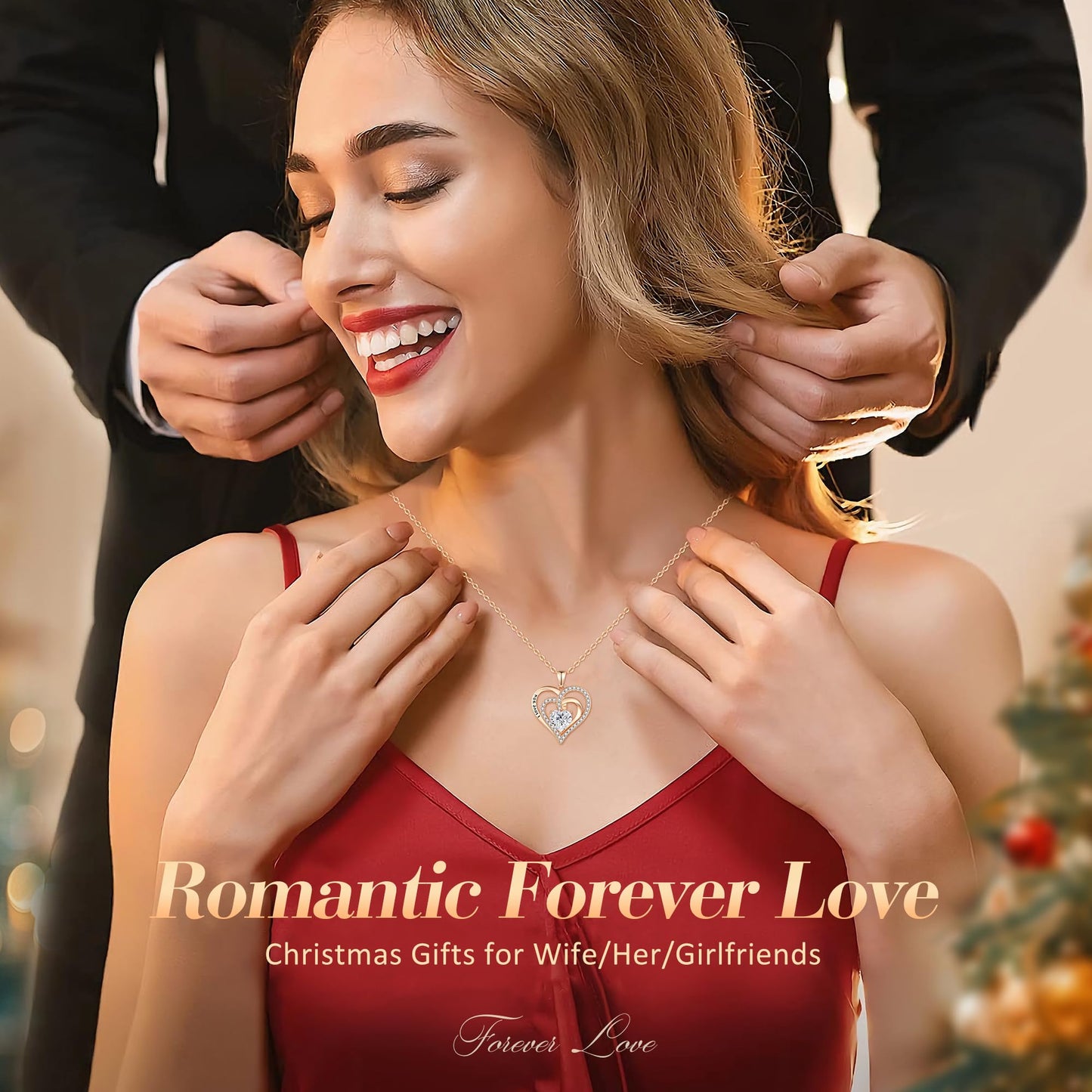 Lomantise Christmas Gifts for Wife Amethyst Heart Birthstone Necklace for Women 925 Sterling Silver Wife Jewelry Rose Gold I Love You Pendant Anniversary Birthday Gift for Her