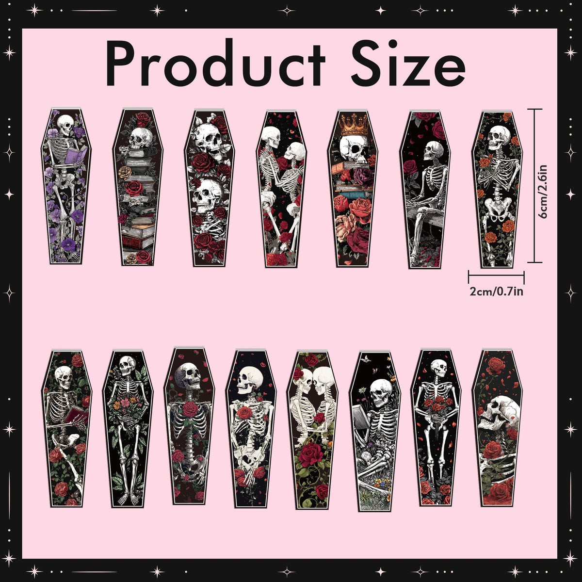30 Pcs Gothic Skeleton Magnetic Bookmarks, Coffin-Shaped Rose and Skull Book Mark Clips for Book Lovers, Dark Romance Magnet Page Markers for Women Men, Halloween Bookish Gifts