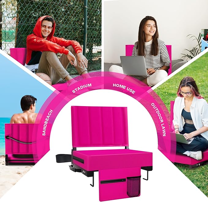 Aliphon Stadium Seat for Bleachers with Back Support and Cushion, Bleacher Seats with Shoulder Strap and Cup Holder, Padded Portable Folding Comfort Stadium Chair, for Sports Events, New Red (1pcs)