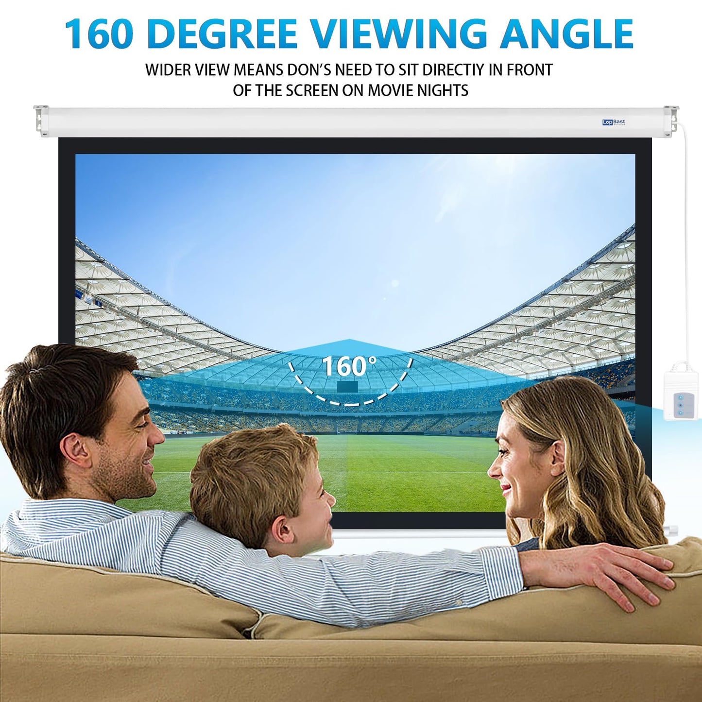 LopBast Screen 100" Motorized Projector Screen - Indoor and Outdoor Movies Screen 100 inch Electric 16:9