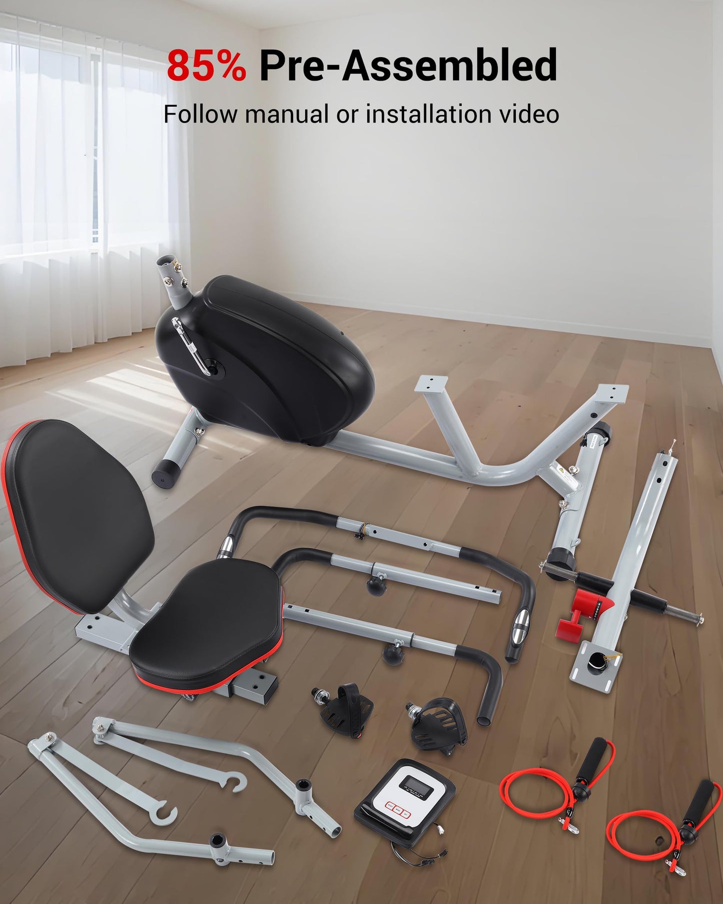 ECHANFIT Recumbent Exercise Bike with Arm Exerciser for Home - Elliptical Recumbent Cross Trainer with Backlit Display, Pulse Sensor, 8-Level Magnetic Resistance, 380LBS Weight Capacity