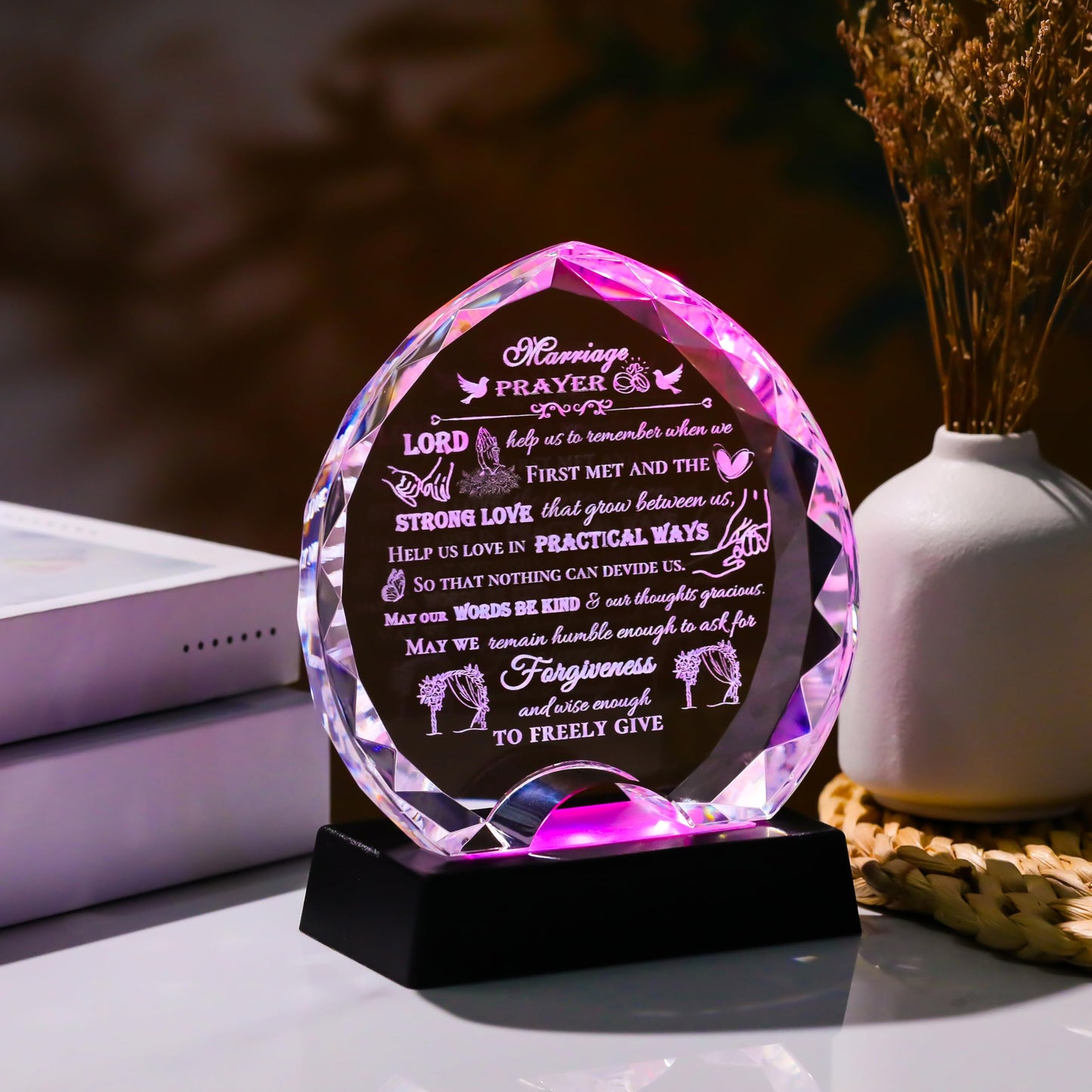 Wedding Gifts for Couples Unique 2025 with LED - Happy Anniversary Marriage Gift Crystal Keepsake - Engagement Bridal Shower Gifts for Bride and Groom Engagement Newlywed Mr And Mrs Present