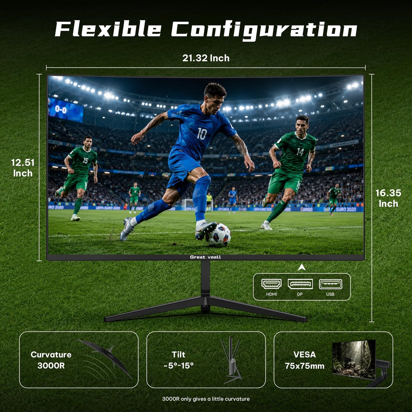 Great voell 24 Inch Curved Gaming Monitor 200Hz, 1ms MPRT, FHD 1080P Computer Monitor with 3000R Curvature, AMD FreeSync, 98% sRGB, HDR, DP HDMI Inputs, VESA for Home Office Esports
