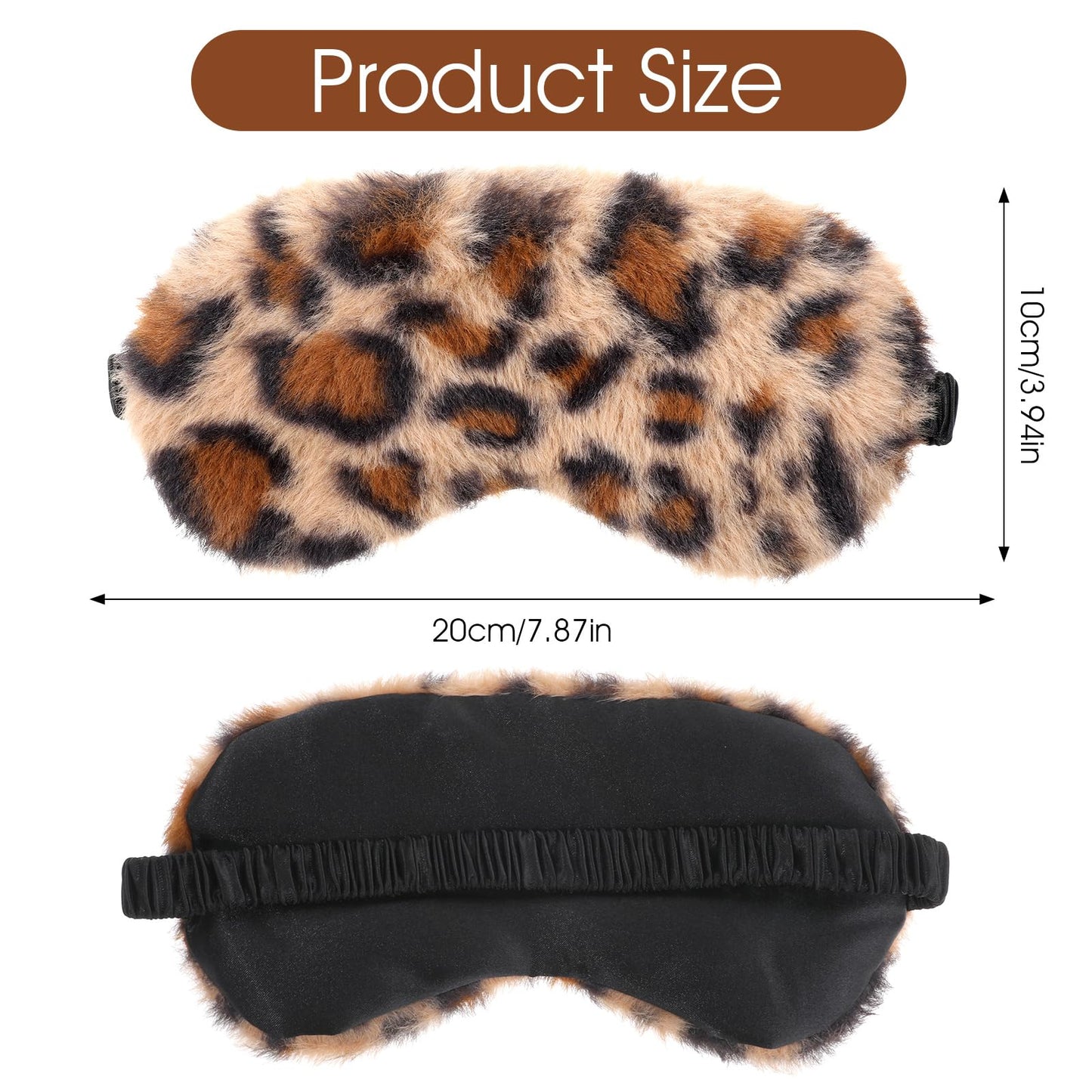 2 Pcs Plush Leopard Eye Mask Soft Sleeping Blindfold Eye Cover Comfortable Furry Faux Fur Sleeping Mask Satin Nap Night Eyeshade Cover for Women Men Gift (Brown, Coffee)