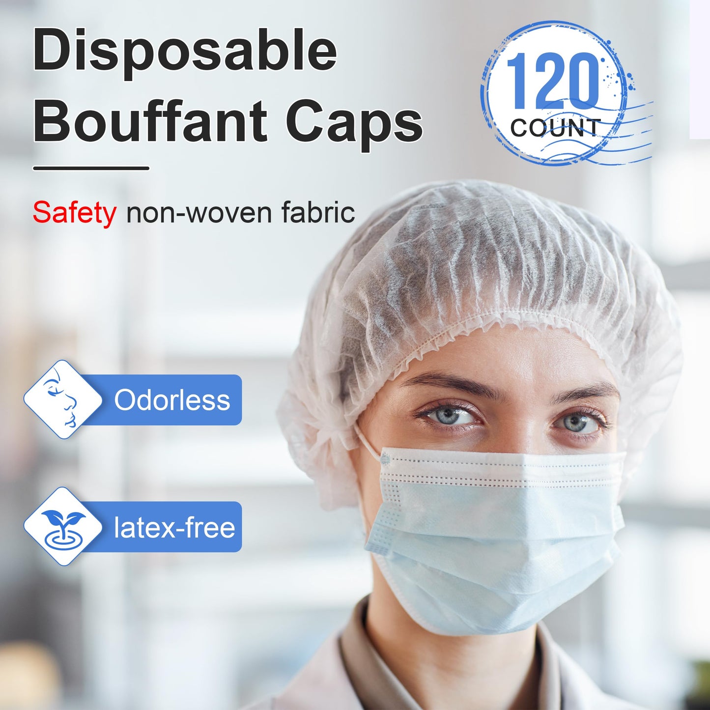 TaShow 120 Pcs Disposable Bouffant Caps, 21 Inches Hair Nets for Women and Men, Polypropylene Non-Woven Hair Nets (White)