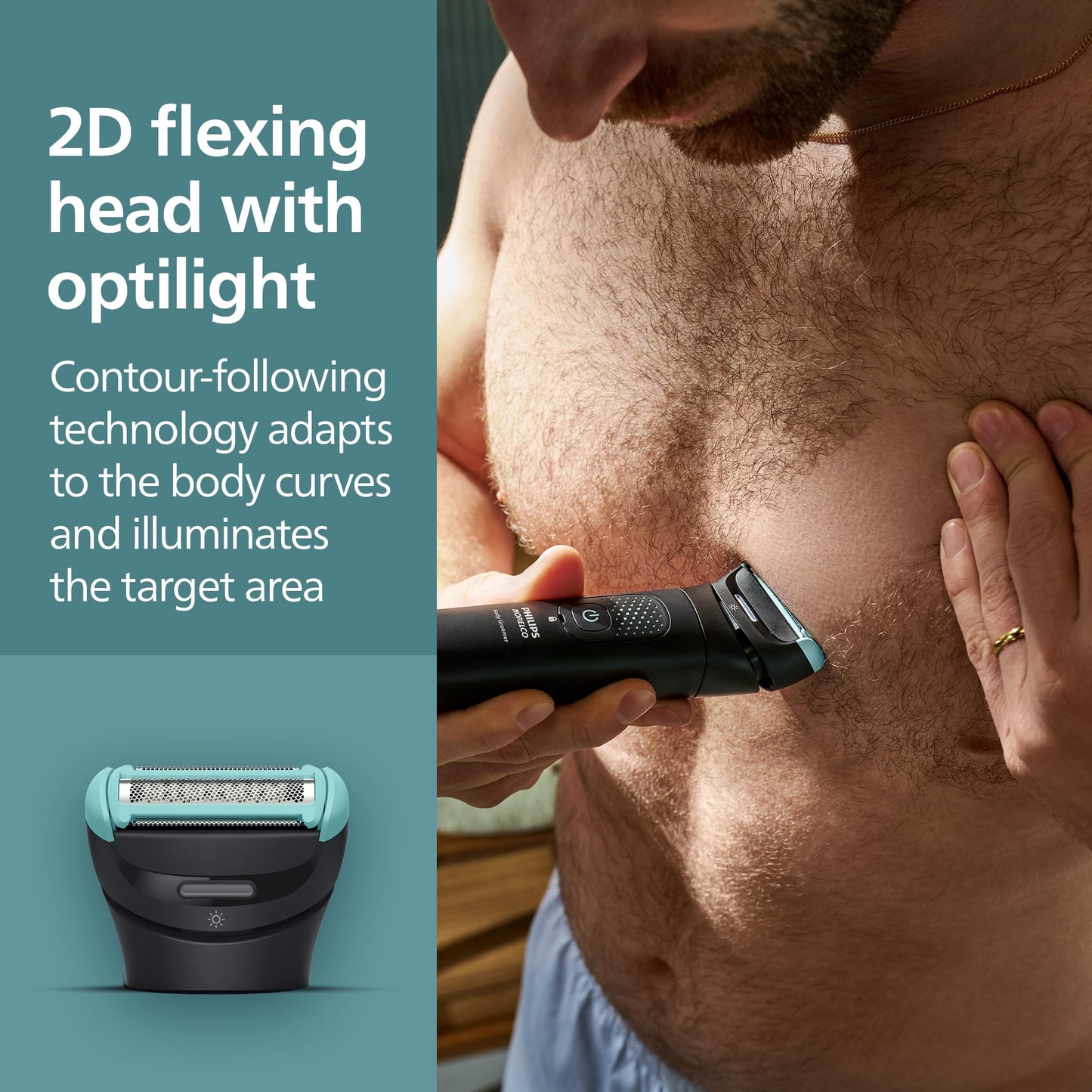 Philips Norelco Body Groomer 7000, Whole Body Trimmer, 100% Showerproof, BG7480/50, Black, Contour-Following Flexing Head