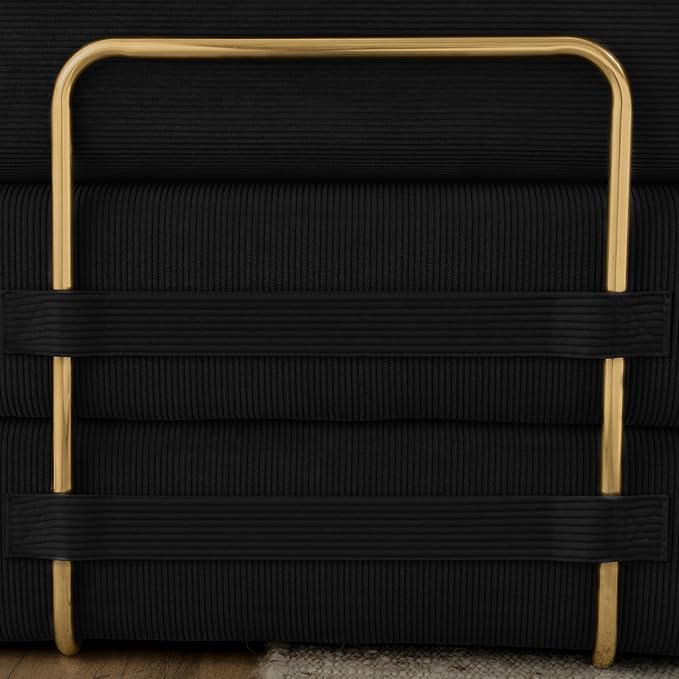 Convertible Couch Sofa Bed Foldable Floor Sleeper | Modern Fold Out Deep Seat Couch | Removable Backrest & Armrests | No Assembly Compression Sofa Sleeper for Living Room, Bedroom | Black Corduroy