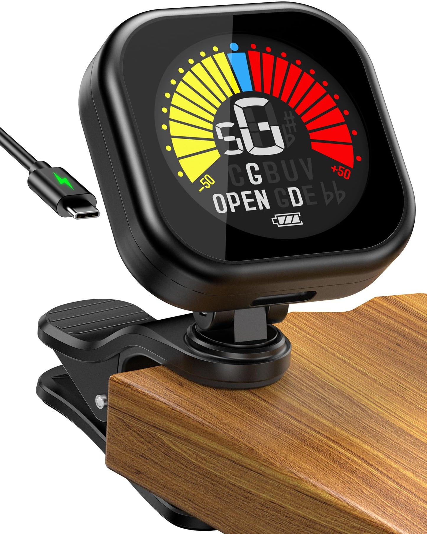 New Bee Guitar Tuner Clip-On Rechargeable with Color Screen 360 Rotatable Acoustic Chromatic Open Tuning for Guitar, Bass, Ukule