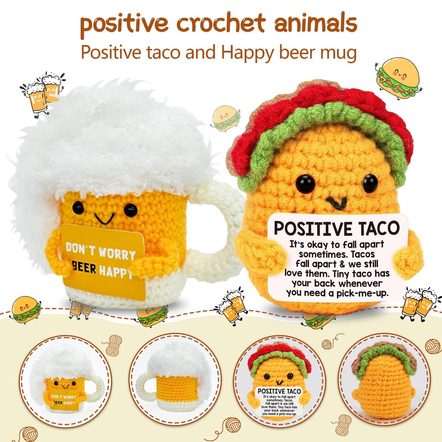 YVMOOEC Positive Crochet Animals, Positive Potato Christmas Birthday Gifts for Women Men Office Desk Decor Best Friends, 4PCS Emotional Support Crochet (4 PCS)