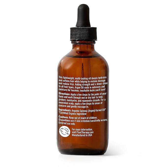 Plant Therapy Hair Therapy Moisturize & Protect Hair Oil 4 oz Organic Argan Oil 100% Pure and USDA Organic, First-Press, Virgin, For Face, Hair, Skin, Nails and Cuticles