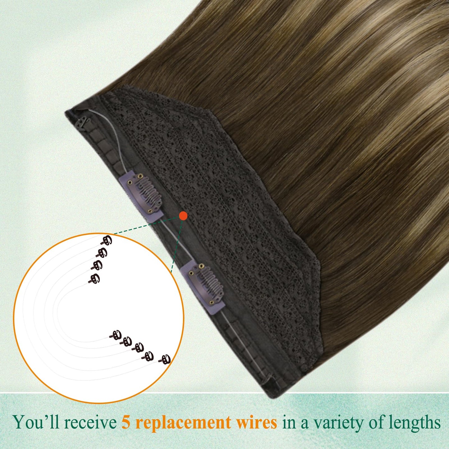 Easyouth Invisible Wire Hair Extensions Real Human Hair Brown Balayage Remy Human Hair Wire Extensions Balayage Chocolate Brown
