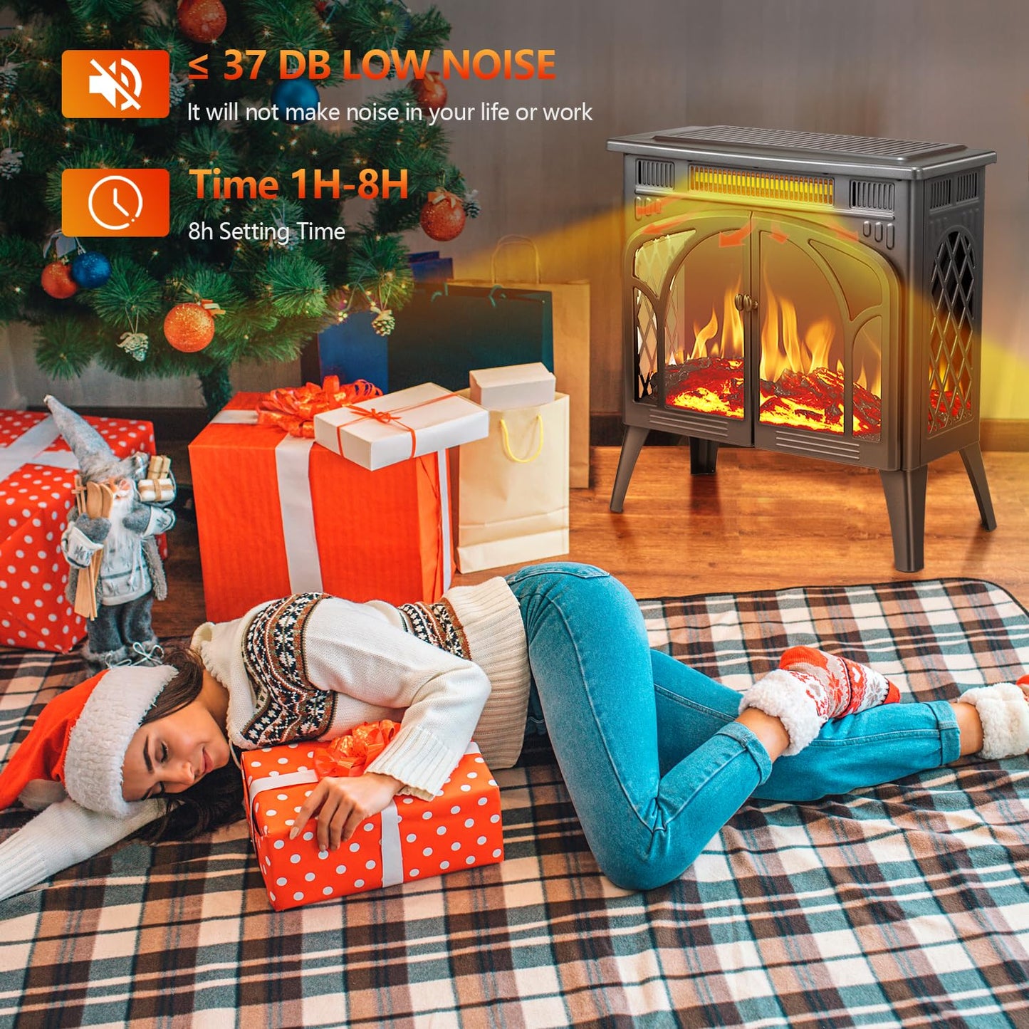 R.W.Flame Electric Fireplace Stove Heater With Remote Control, 25 Fireplace Heater, Adjustable Brightness And Heating Mode, Over