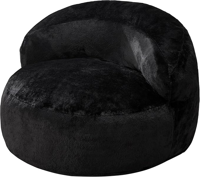 Hobestluk Bean Bag Chair Giant Bean Bag Chairs for Adults Big Bean Bag Chair with Memory Foam Filler Adults Large Beanbag with Faux Fur Cover for Bedroom (Plush Black,Large)