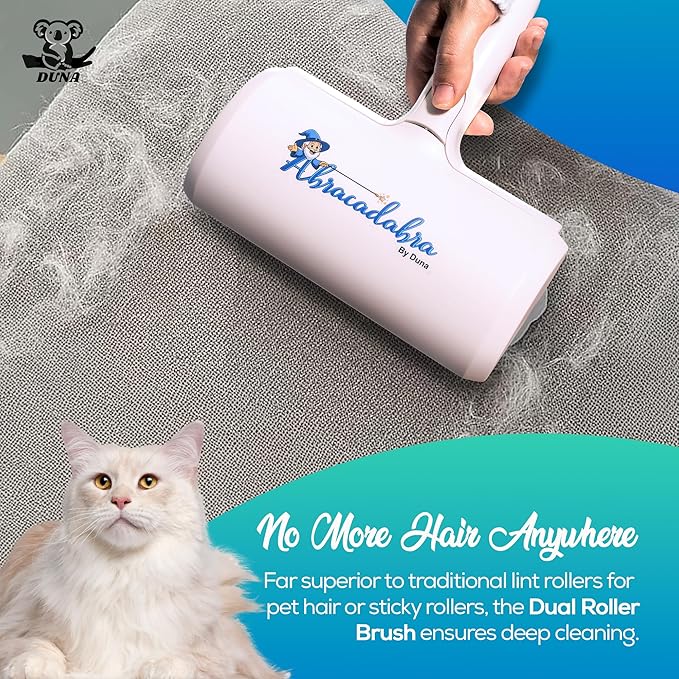 Duna Abracadabra Washable Pet Hair Remover Brush – Dog & Cat Hair Roller for Furniture, Carpet, Clothes & Bedding | Washable, Eco-Friendly Fur Remover with Cleaning Mat for Home & Travel