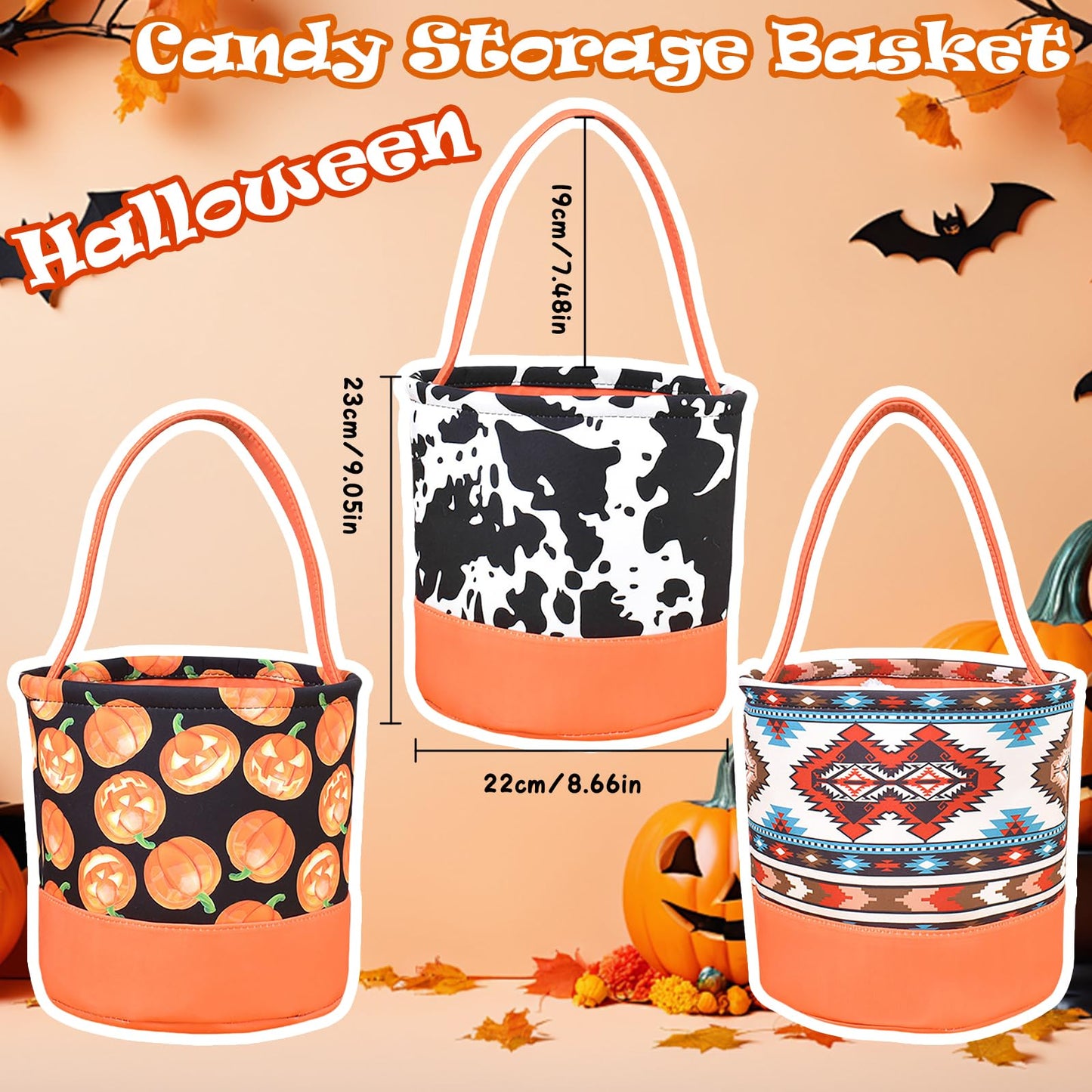 Kprwaal Halloween Trick Or Treat Bags & Baskets, Pumpkin Ghost Designs Candy Storage Bags, Multiple Styles For Halloween Gifts & Decor (Style B1)