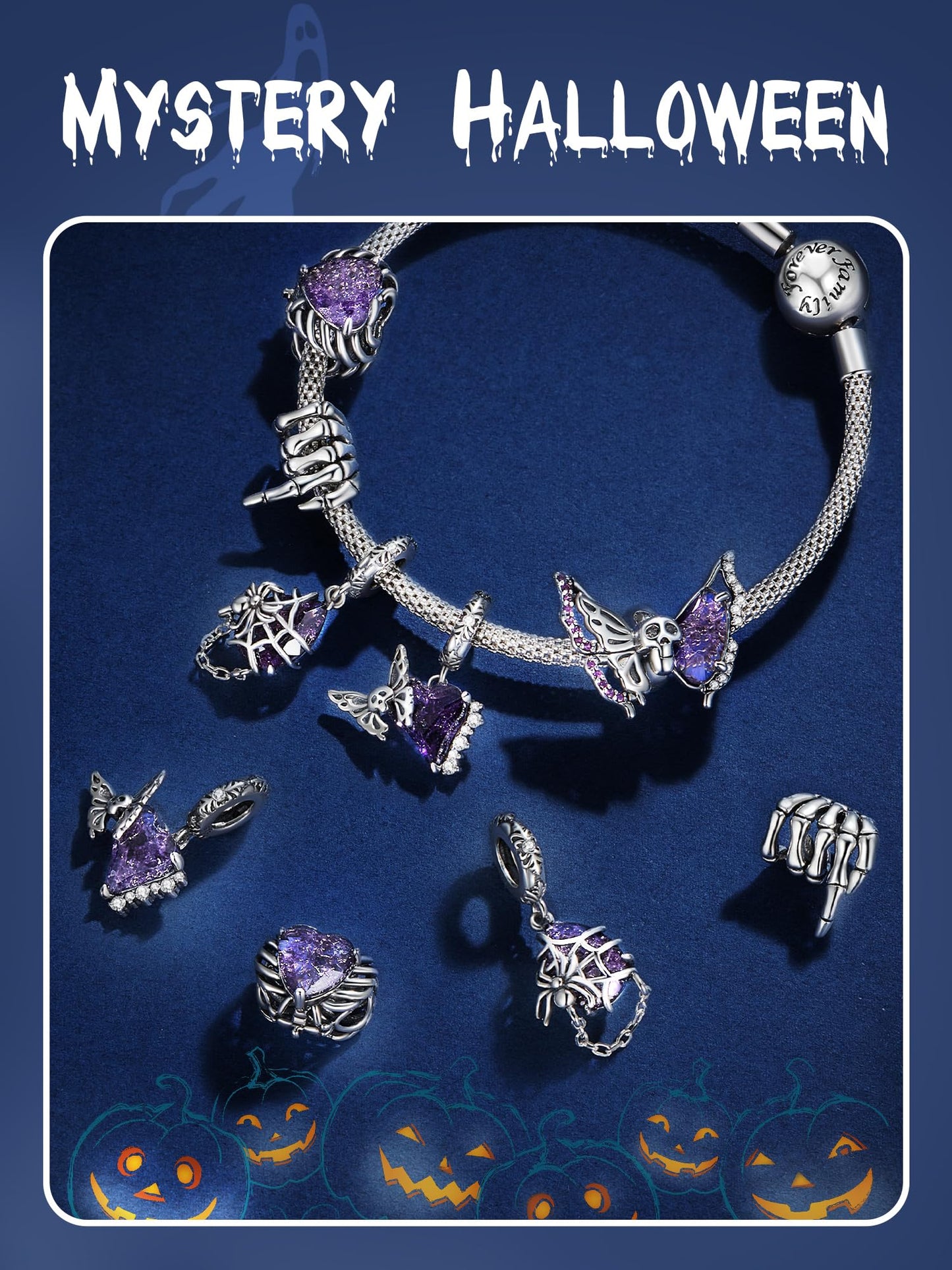 Halloween Charms Skeleton Hands 925 Sterling Silver Bead Charms for Bracelet Skull Hand Skeleton Hands with Hearts Dangle Charms